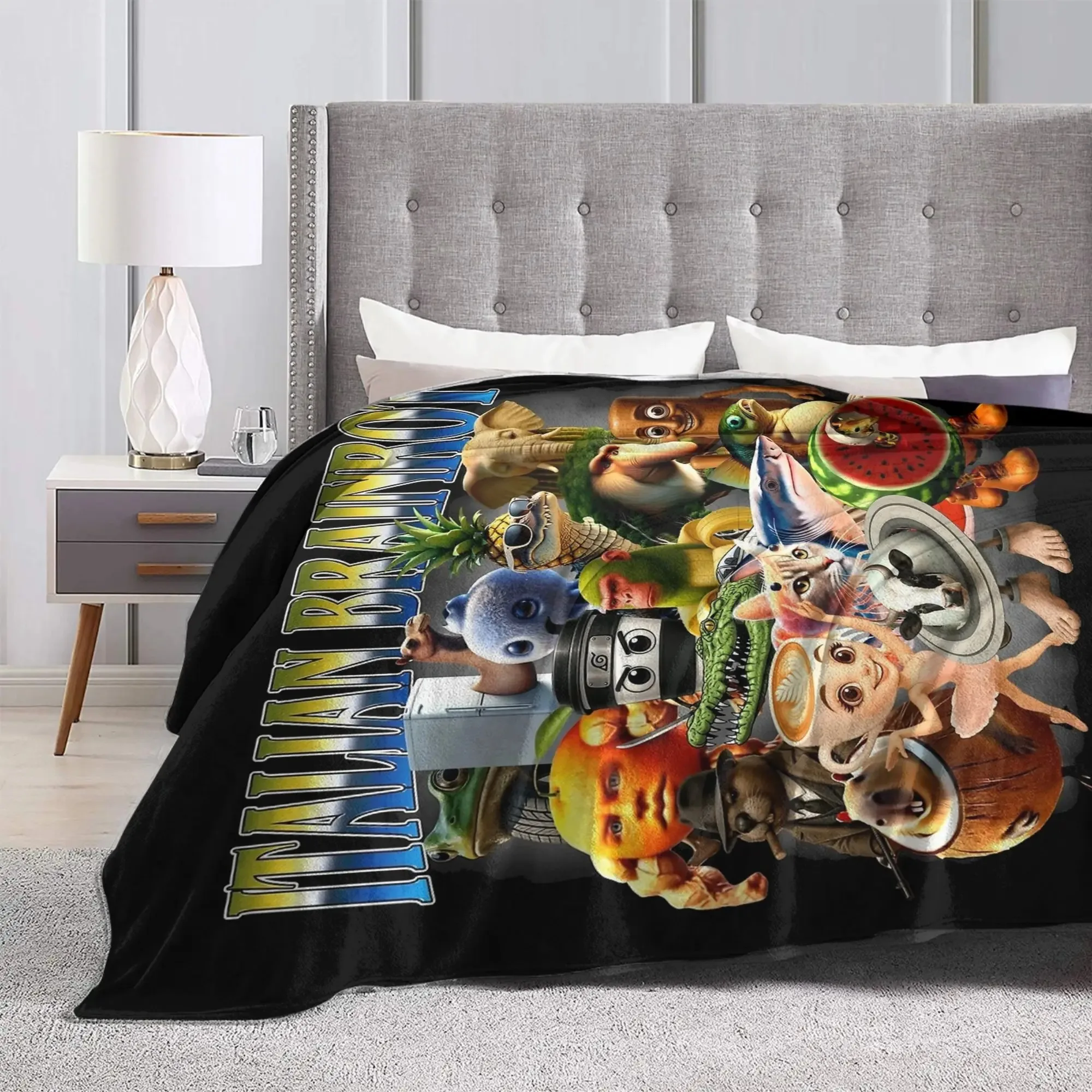 الإيطالية Brainrot Meme منقوشة الفانيلا بطانية لينة مريحة دافئة متعددة الأغراض في الهواء الطلق التخييم السفر هدية بطانية للنشر #4