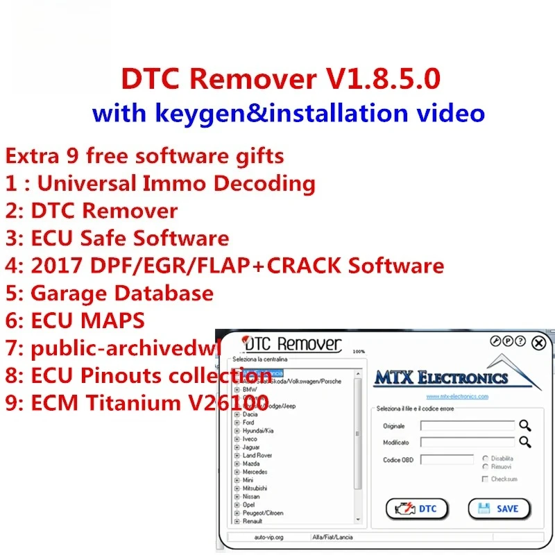 MTX DTC Remover 1.8.5.0 With Keygen+9 Extra ECU Tuning SW Software ECU Fault Code Remover For KESS KTAG FGTECH OBD2 Software