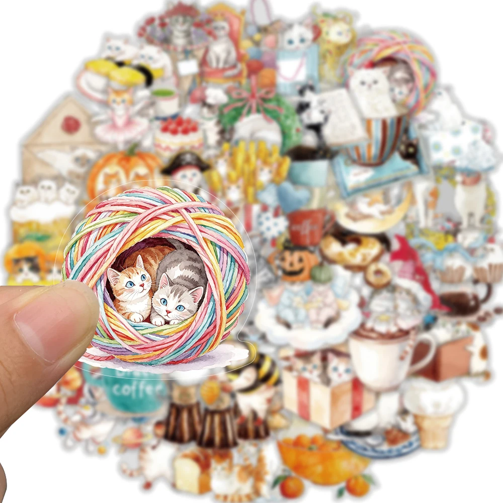 50PCS Cute Cat Print Sticker Aesthetic Stationery Fridge Notebook Creative Phone Scrapbooking Laptop Wall Painting Dormitory