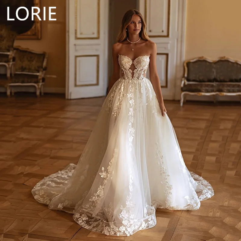 

LORIE A-line Sexy Lace Appliques Wedding Dress V-Neck Wedding Gowns Scoop Backless Backless Bride Gown Customized 2025