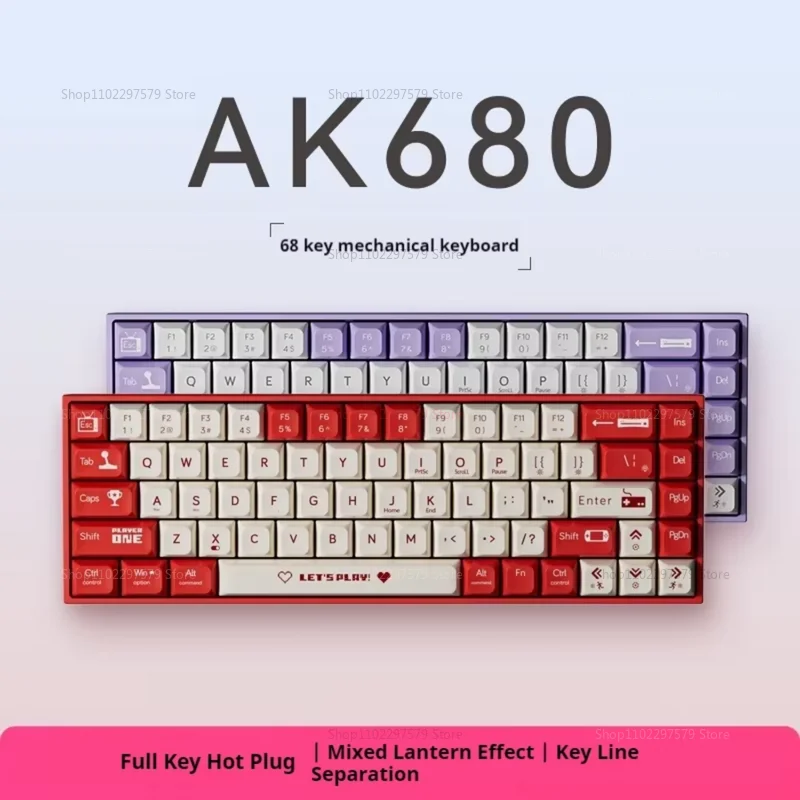 لوحة مفاتيح الألعاب الميكانيكية AK680، 68 مفتاحًا، لوحة مفاتيح مكتب سلكية مريحة للرياضة الإلكترونية لأجهزة الكمبيوتر المحمول وألعاب الكمبيوتر