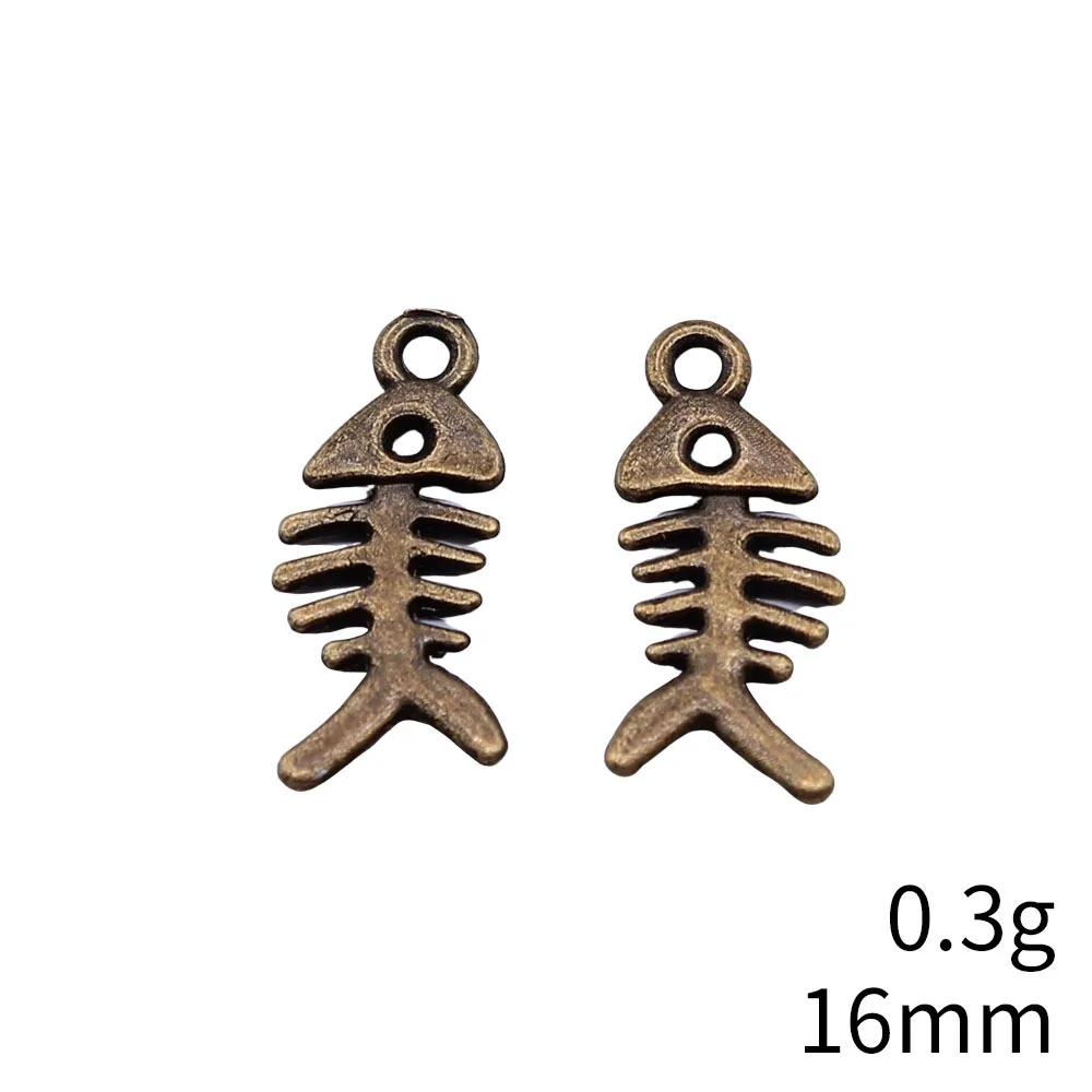 IFOCUS 20pcs/Lot Fish Bone Charms For DIY Jewelry Making Zinc Alloy 17x7mm/0.67x0.28inch