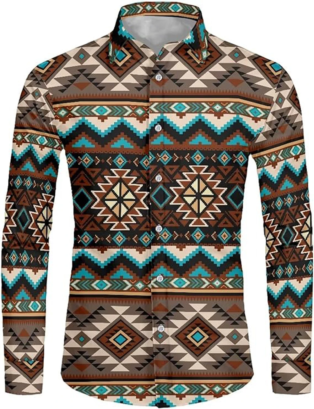 Kemeja Baru Pria Kemeja Cetak 3D Pola Indian Koboi Barat Retro Atasan Luar Lengan Panjang Pesta Kasual Liburan Pantai Pria