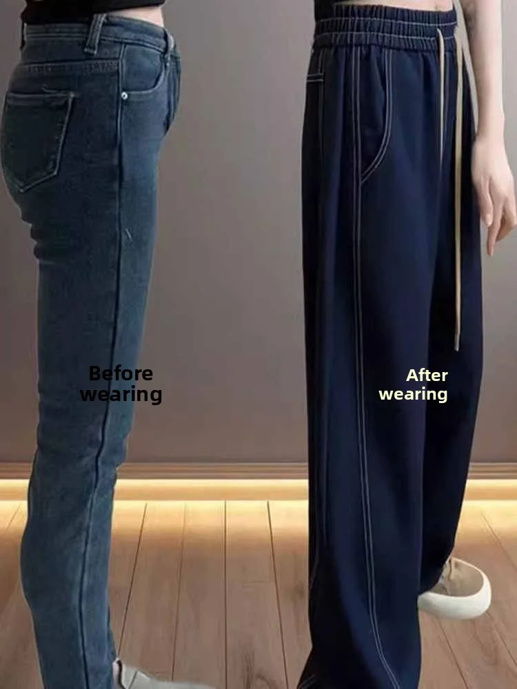 

plus Size Casual High Waist Wide Leg Jeans Women's Loose Fitting Versatile Summer Trousers Trendy Straight Cut Pocket Detail