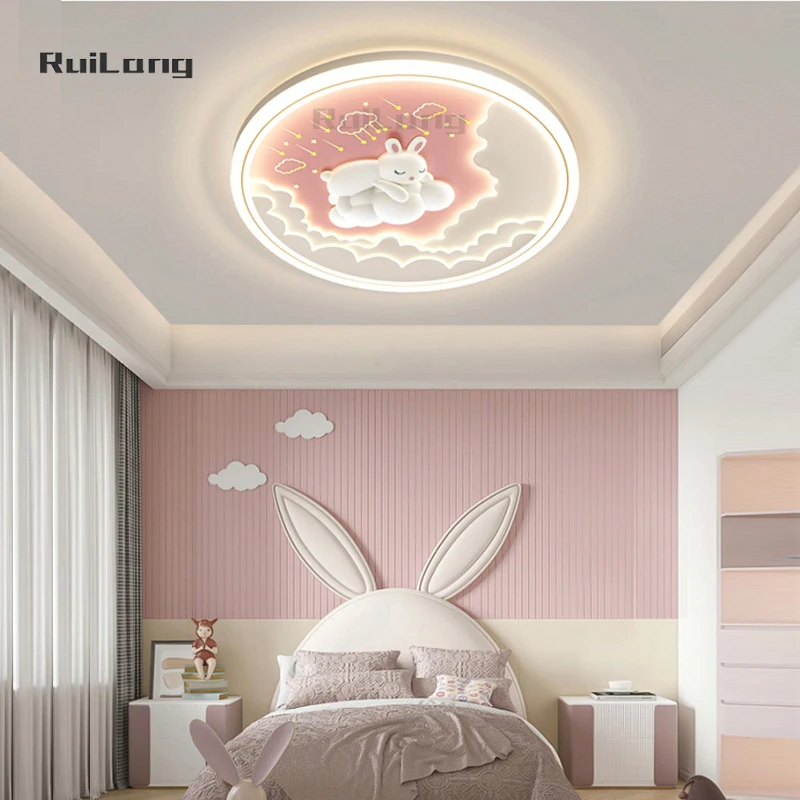 Cartoon Cloud Rabbit Ceiling Lamp Children Bedroom Led Ceiling Lights Kids Baby Girl Room Decor Pink Cute Princess Chandeliers