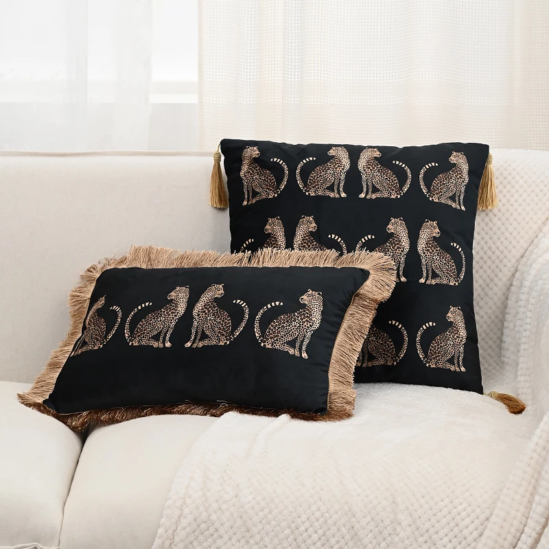 BUYNOW 1PC Luxus Leopardenmuster Quaste Spitze Kissenbezug Kein Kissenkern für Wohnzimmer Schlafzimmer Sofa Kissenbezug Dekoration – Detail 6