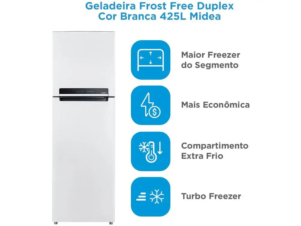 ثلاجة بيضاء خالية من الصقيع Midea ، مبرد بابين ، 425L ، ، من من من من Midea Frost V