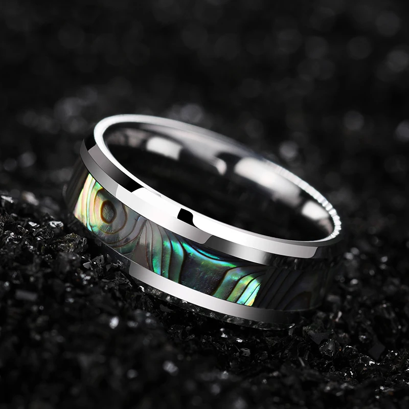 8mm Width High Polished Tungsten Wedding Ring Jewelry Within Colorful Natural Shells Outside for Couple Size 6-14 Free Engraving