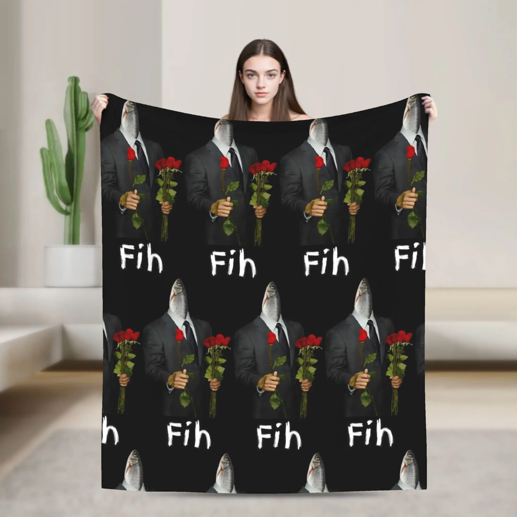 

Fih Gentleman Funny Misspelled Fish Meme Fih Calling Blanket Coral Fleece Plush Super Warm Throw Blankets for Bedding Car Quilt
