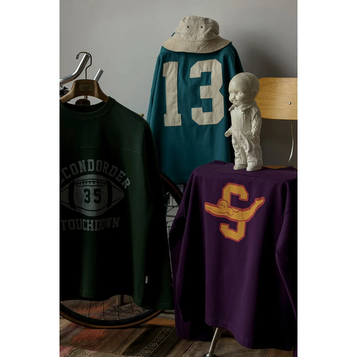 Secondorder SS23 Heavyweight Vintage Football Tee Oversized Retro Rugby Long Sleeve T-Shirt