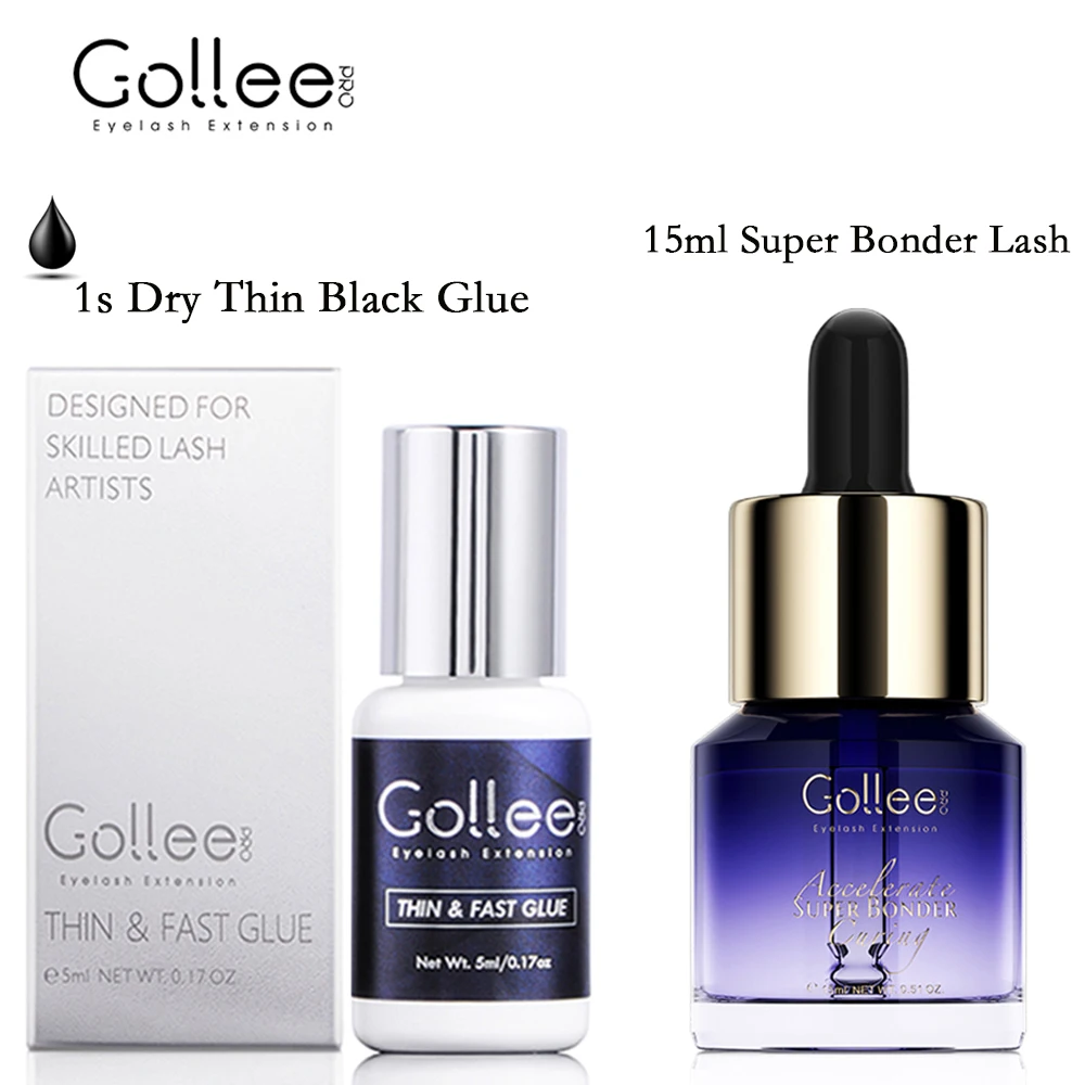 Gollee Latex Free Thin Adhesive Eyelash Extension Glue For False Lash 15ml Heip Accelerator Super Bonder Extension Lash Supplies