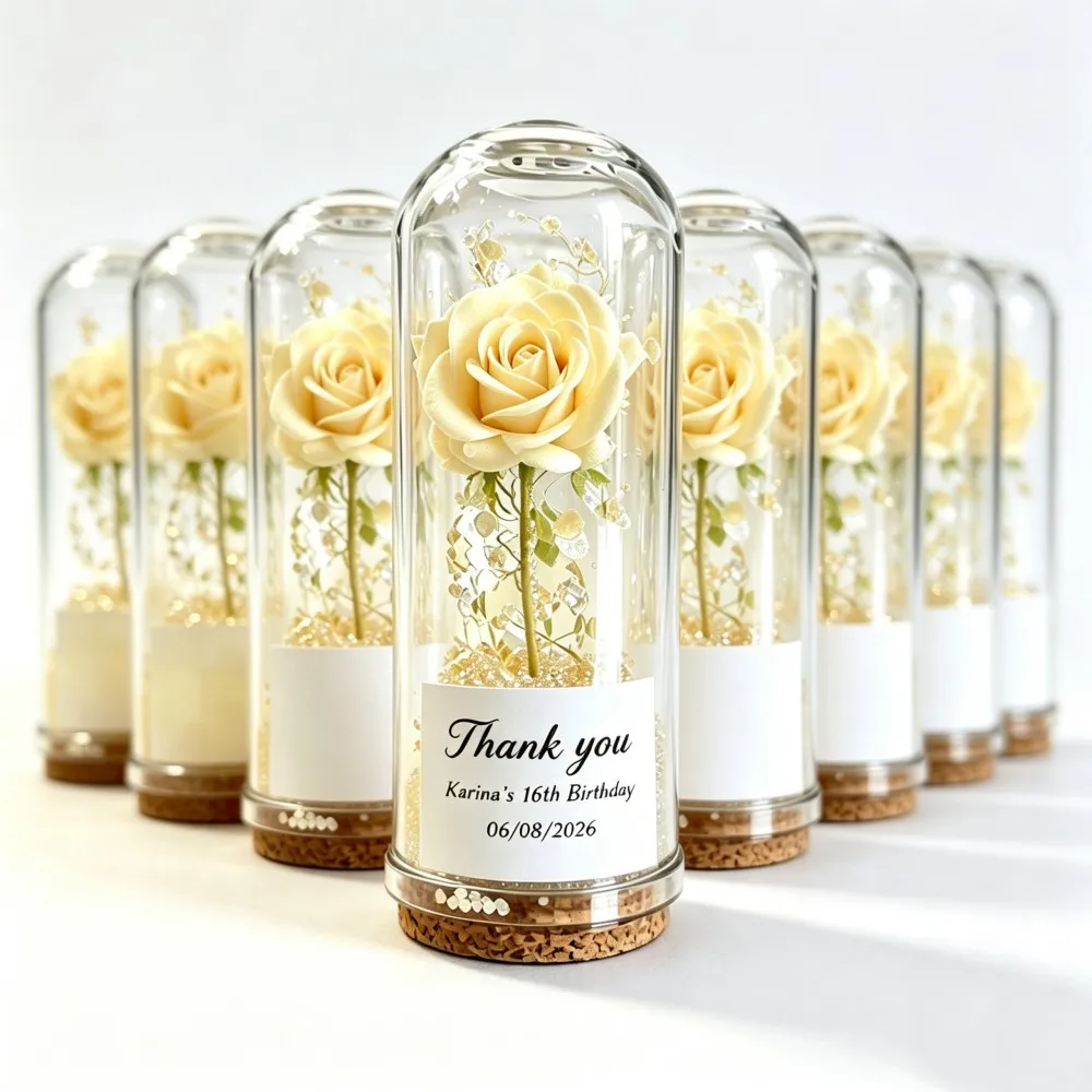 10pcs Personalized Glass Dome Rose Bottle Keepsake for Mother's Day Women's Day Gift Custom Engraved Flower Vase Display Box
