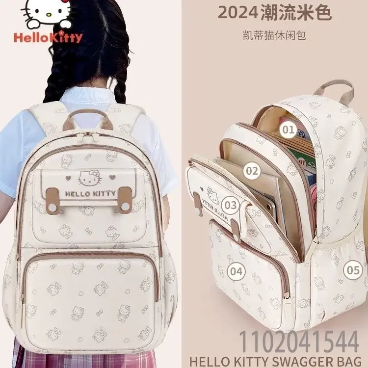 MINISO Luxury Designer Backpack for Women and Girls Hello Kitty School Bag with Large Capacity and Waterproof Spinal Protection