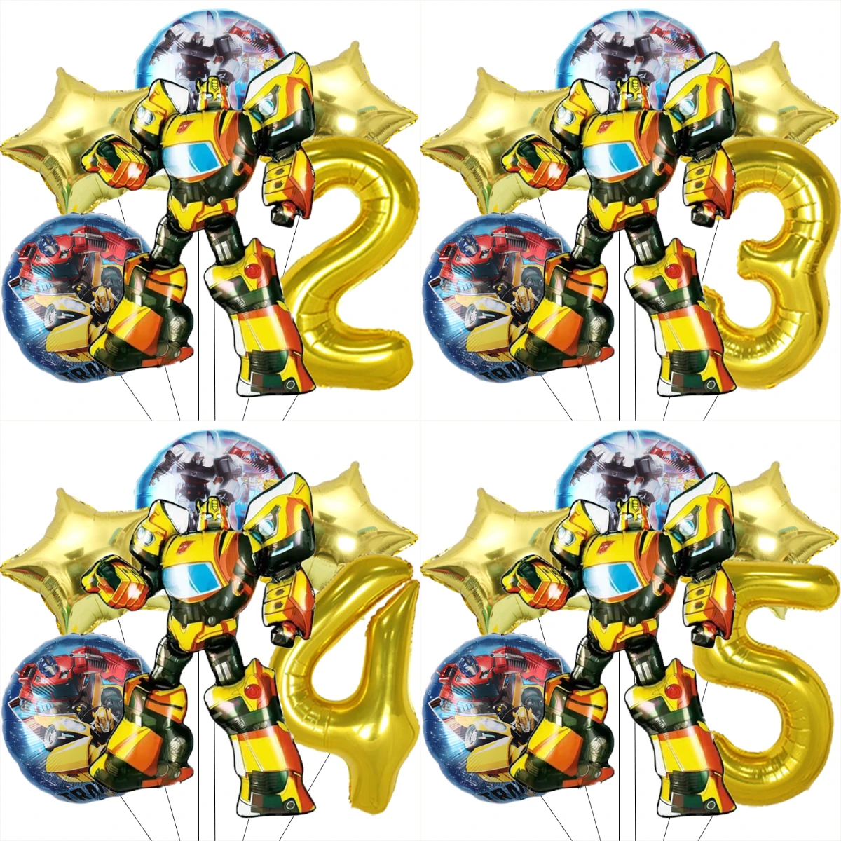Decorações de Festa de Aniversário com Tema Autobots Bumblebee - 6pcs de Balões Digitais de Filme de Alumínio para Presentes de Chá de Bebê
