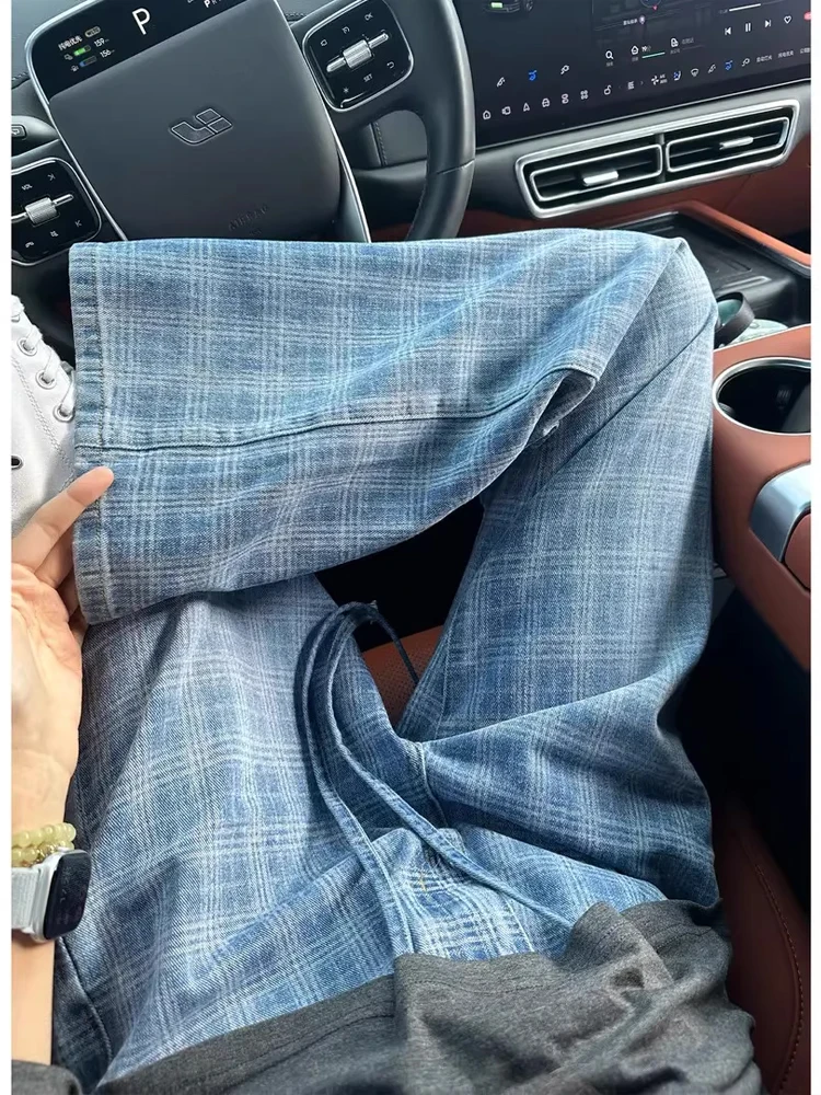 

Синие мужские джинсы в клетку American Cleanfit Sle, осенние модные прямые брюки с высокой талией, износостойкие повседневные модные ножи...