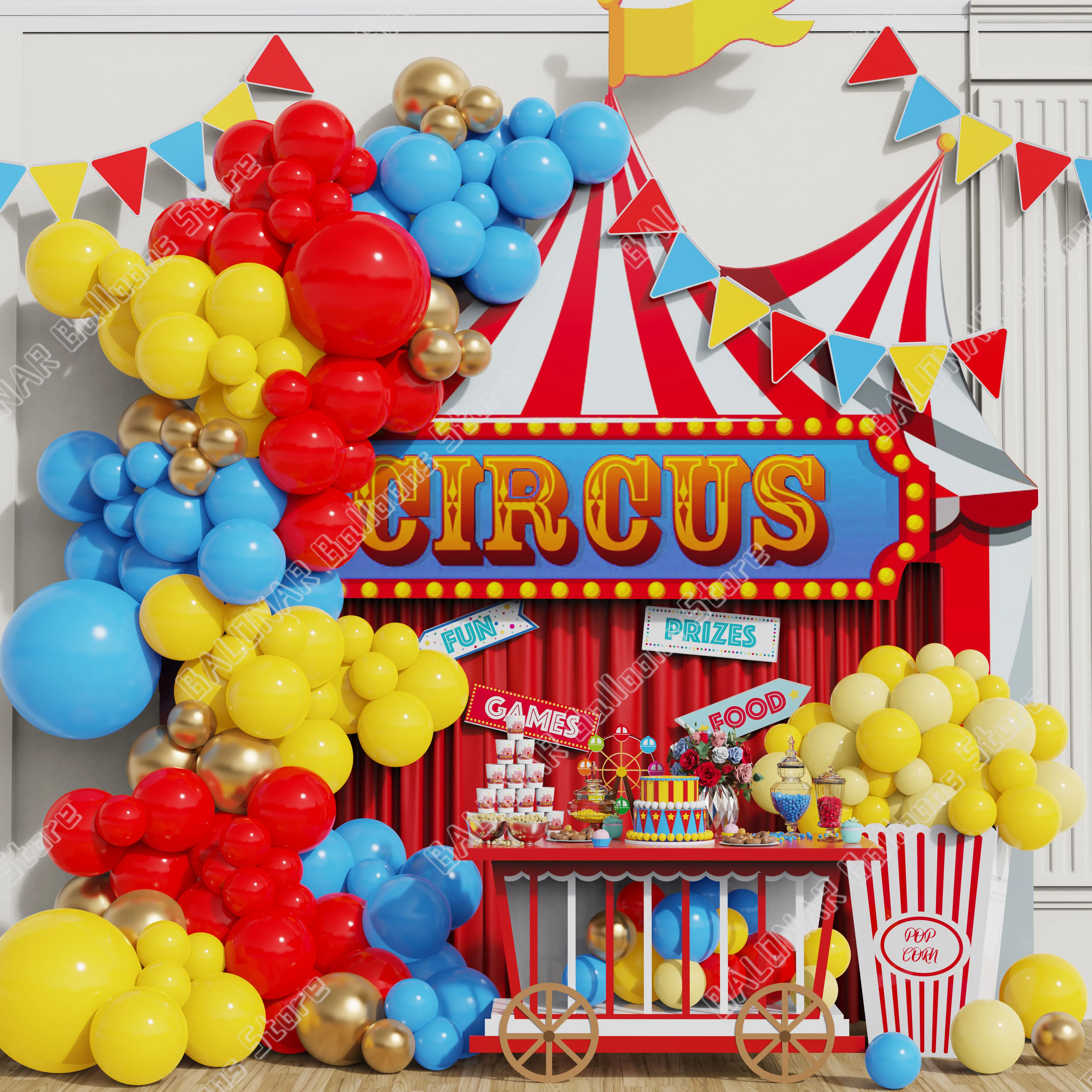 

155pcs Carnival Circus Balloon Garland Arch Kit Yellow Red Blue Latex Ballon Baby Shower Party First Birthday Decor Air Globos