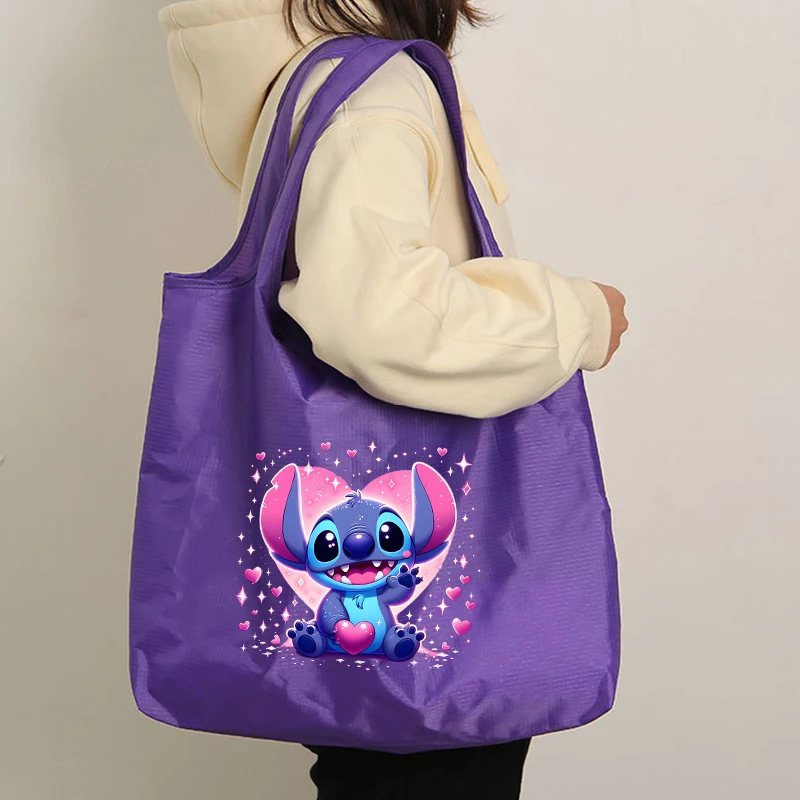 

Портативная сумка для покупок Lilo Stitch, складная многоразовая сумка для супермаркета, большая вместительная экологически чистая сумка для фруктов и овощей