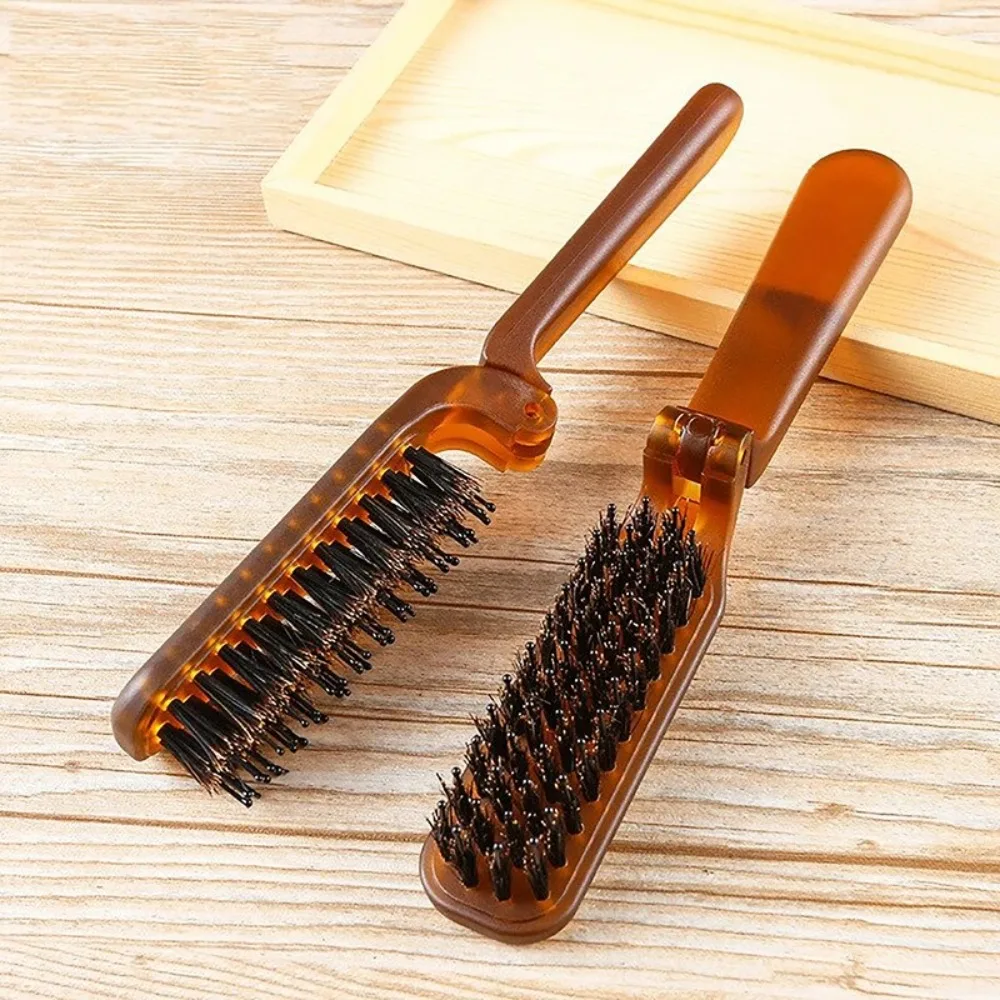 High Quality Amber Boar Bristle Hair Brush Portable Foldable Styling Tool Head Massager Scalp Massage Beard Brush