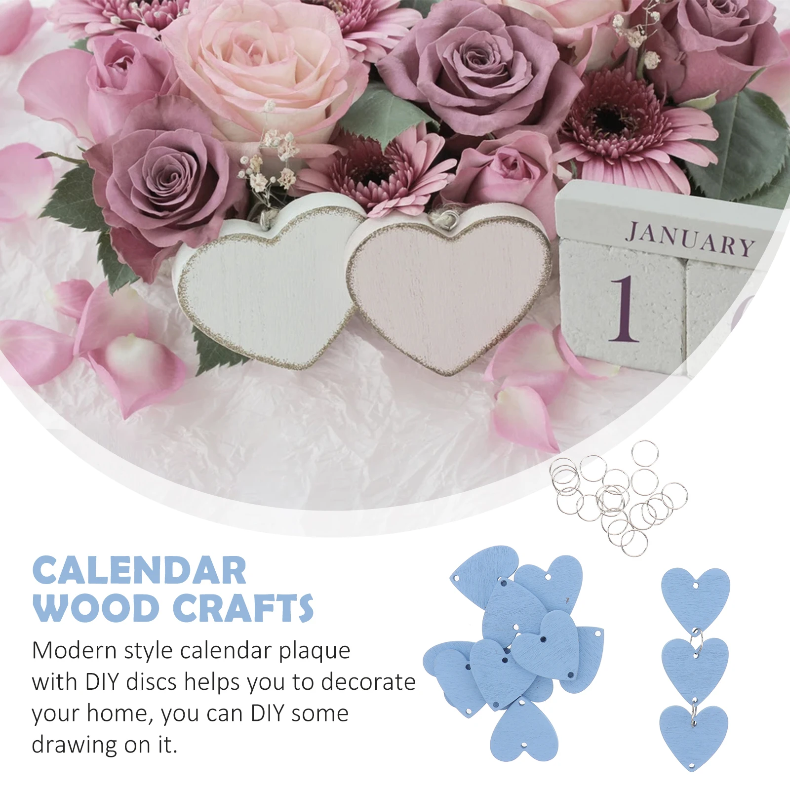 

100 Pcs Heart Discs Wood Slices Calendar Crafts Wall Plaque Hanging Pendant Home Decor Family Celebration DIY Accessories