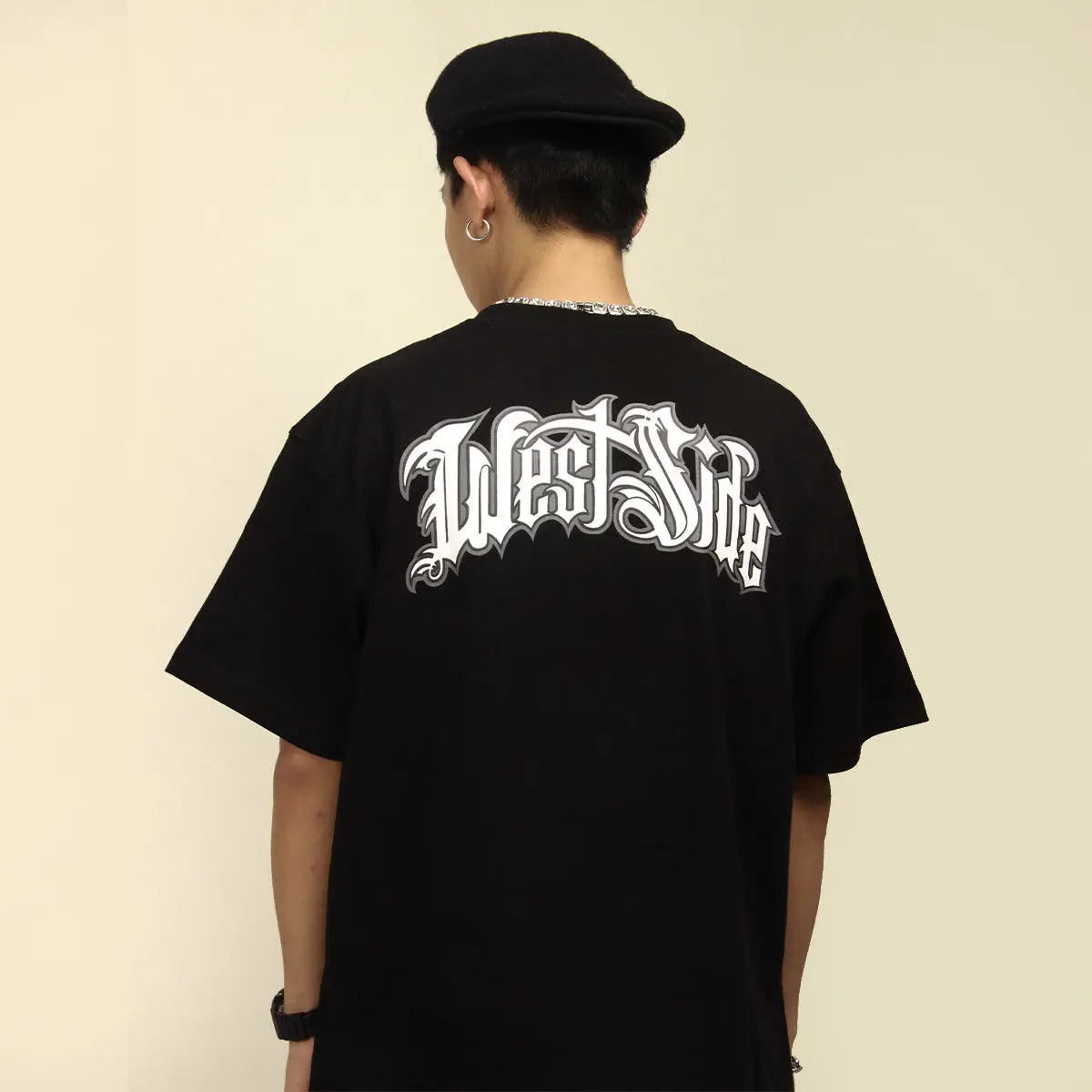 T-shirt originale di marca streetwear americana di MASKPARK, mezza maglietta allentata a maniche corte Hip-hop WESTSIDE della costa occidentale