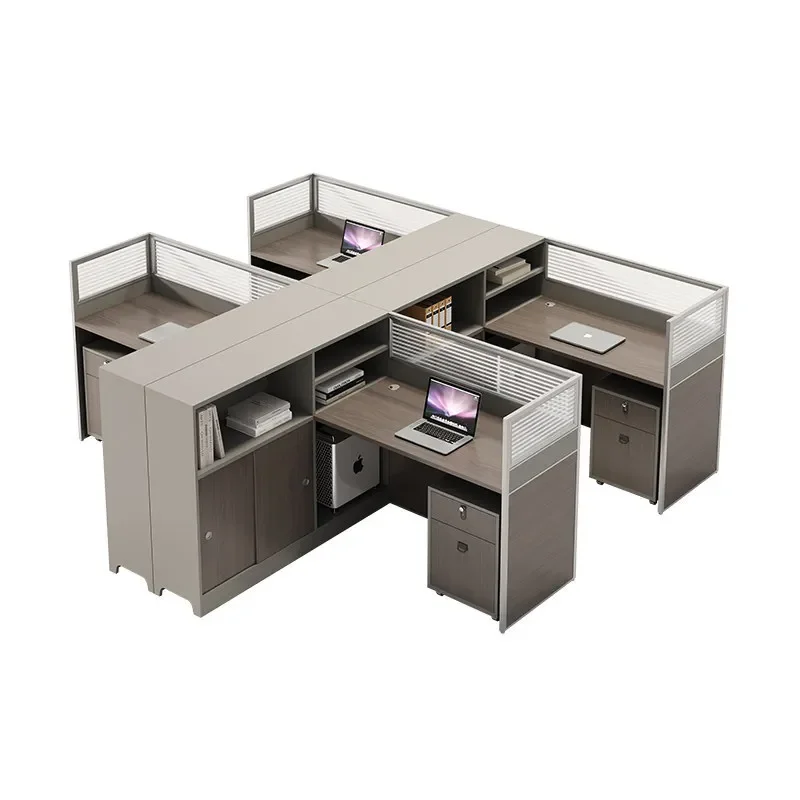 Modern Office Desk with Privacy Screen and Storage Staff Workstation Cubicle Partition Table Chair Set Compact Home Office