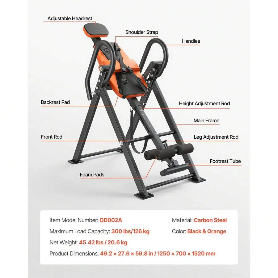 Inversion Table, 300 Lbs Capacity Heavy Duty Back Inverter Stretcher, Inverted Table With Dual-Roller Locking, Decompression Tab