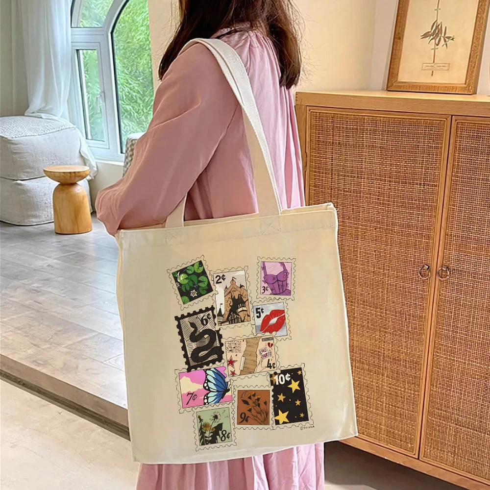 Through the Eras Swiftie Merch Eras Tour Print Eras Stamps Ladies Bag Tortured Poet Canvas Tote Bags Book Lover Large Capacity