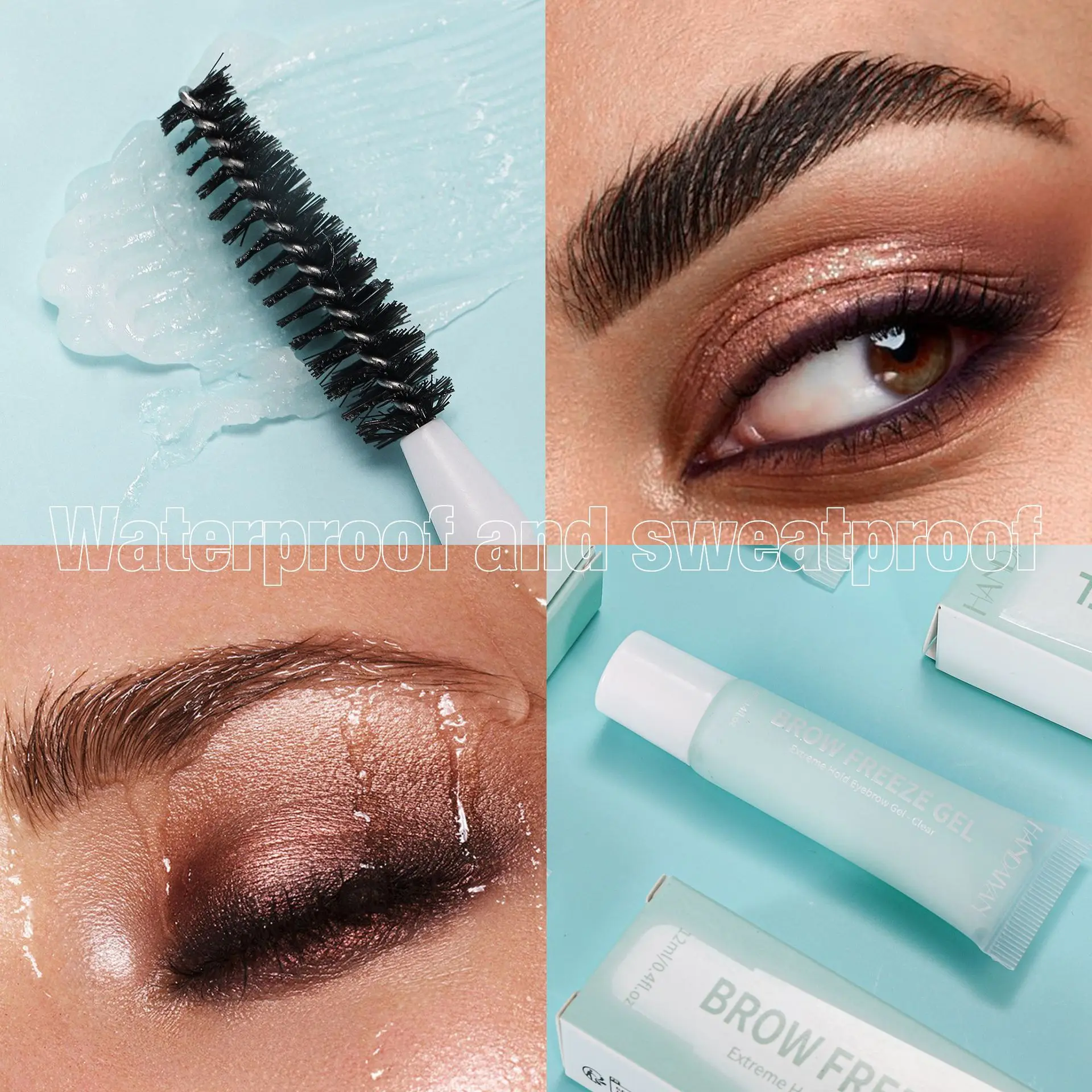 Gel per sopracciglia con pennello, formula impermeabile a tenuta forte, asciugatura rapida e resistente alle sbavature per sopracciglia con piume naturali durante tutto il giorno