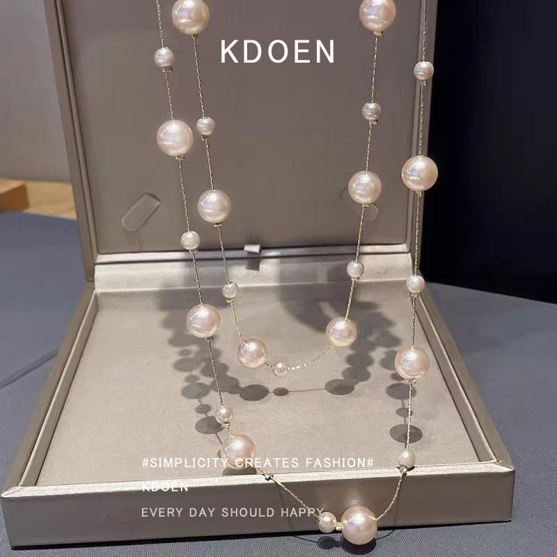 2025 New French Elegant Multi-Layer Pearl Beads Long Necklace For Women's Layered Sweater Chain Luxurious Jewelry Accessories