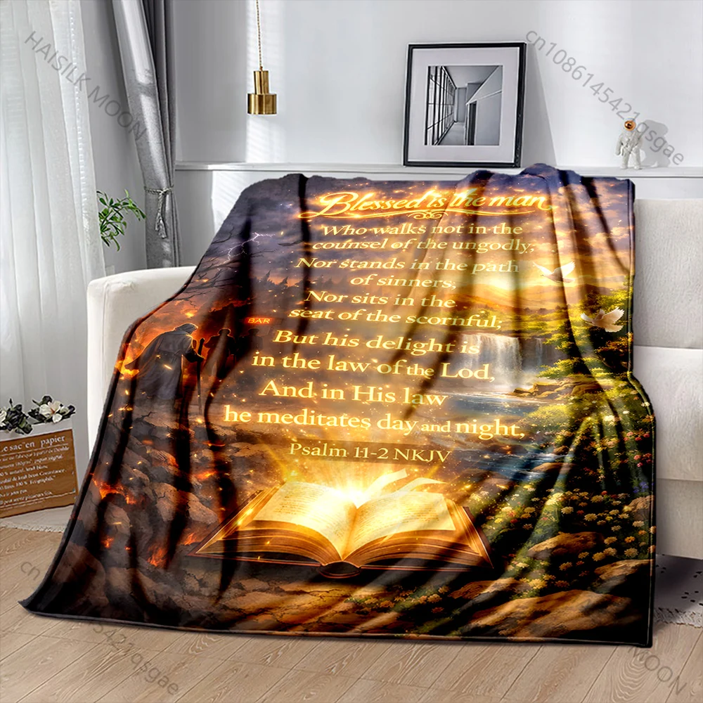 Biblical psalm blessing scene Print Blanket Warm Soft Fluffy Kids and Adult Sofa Bed Throw Blanket Outdoor Travel Camping RV