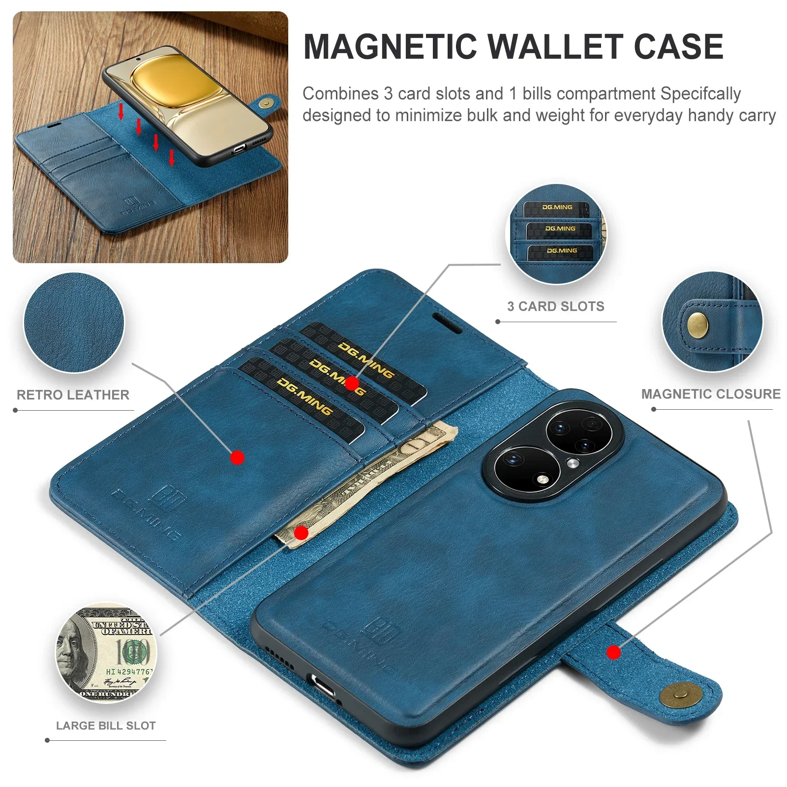 Magnetic Cards Solt Wallet 2 in 1 Bag Case For Huawei P40 P50 Pro P20 Lite P30 Mate 20 30 40 Pro Detachable Pocket Book Cover