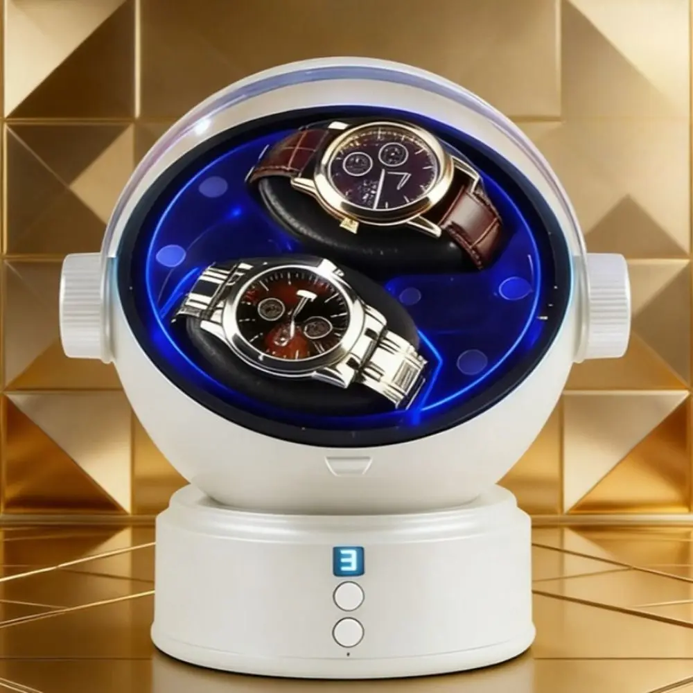 Space Style Digital Double Watch Winder Luxury 5 Color Changing Ambient Lights Dual Watch Winder Box Ultra Quiet Silent Motor