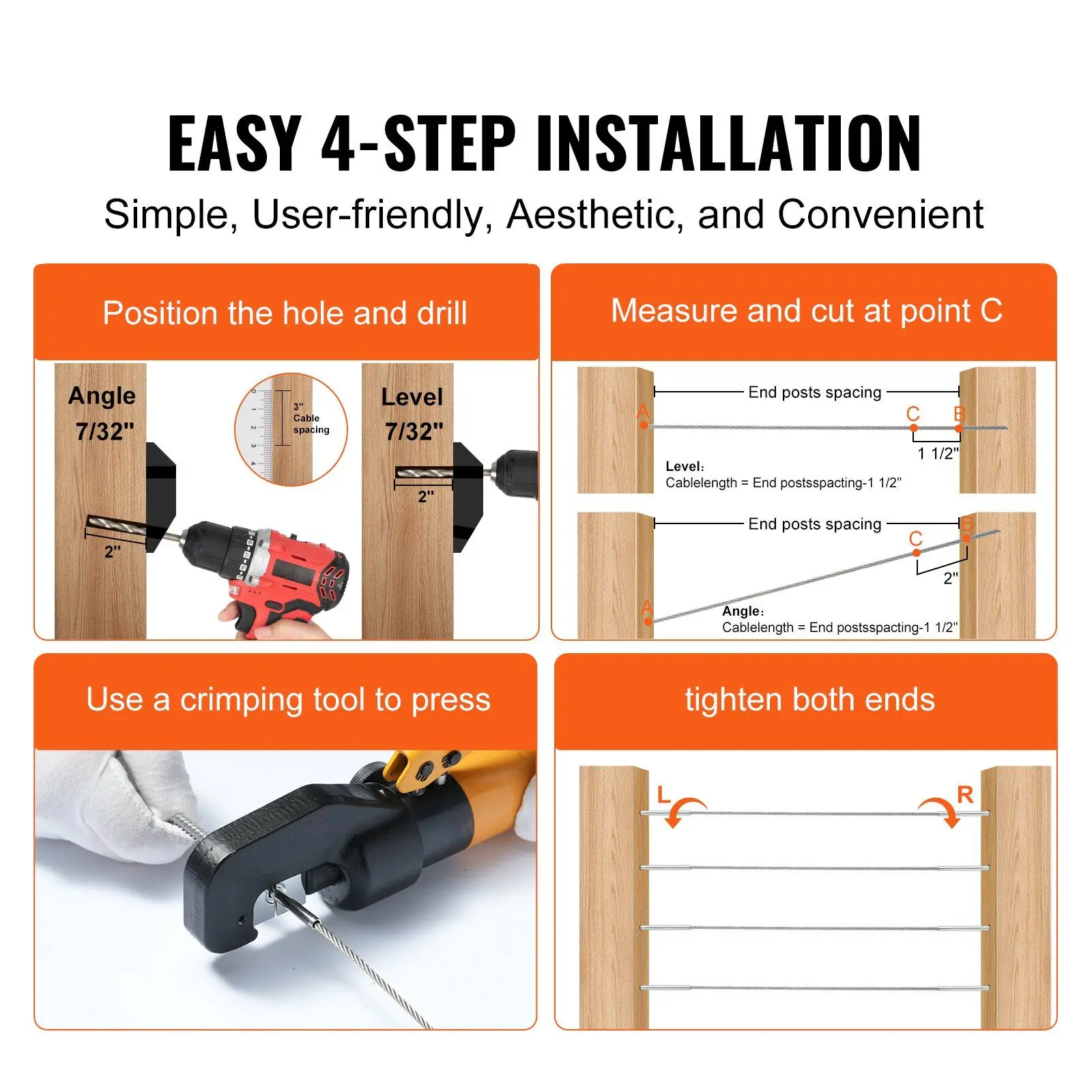 122 Pack Cable Railing Swage Threaded Stud Tension End Fitting Terminal for 1/8" Deck Cable Railing, T316 Stainless Steel