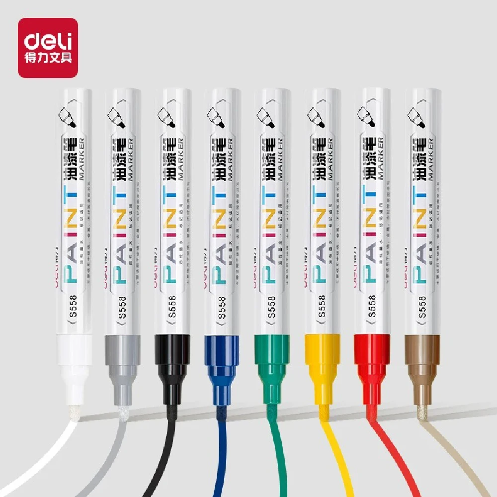 6/8pcs Deli Paint Marker Pens Waterproof Oil Resistant Permanent Never Fade Touch Up Paint Pen Industrial Marking Marker