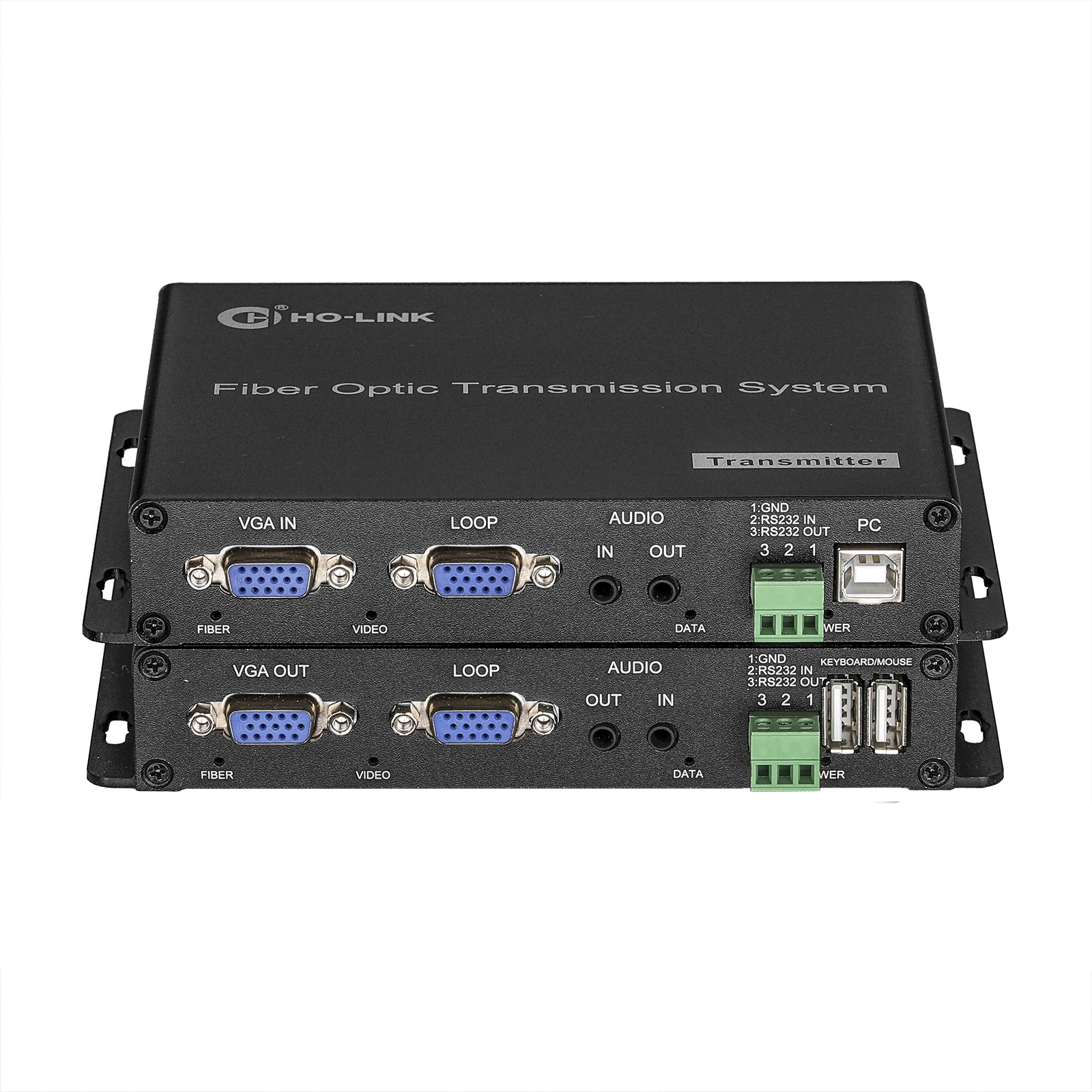 زوج واحد من محول الألياف الضوئية VGA مع حلقة محلية، KVM، صوت 3.5 مم، بيانات RS232، SFP LC #2