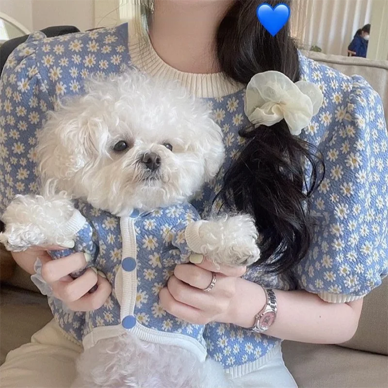 

Ins Lace Pet Clothes Teddy Cat Bichon Fashion Daisy Floral Warm Buttoned Jacket Designer Puppy Dress Girl Puppy Dog Clothes