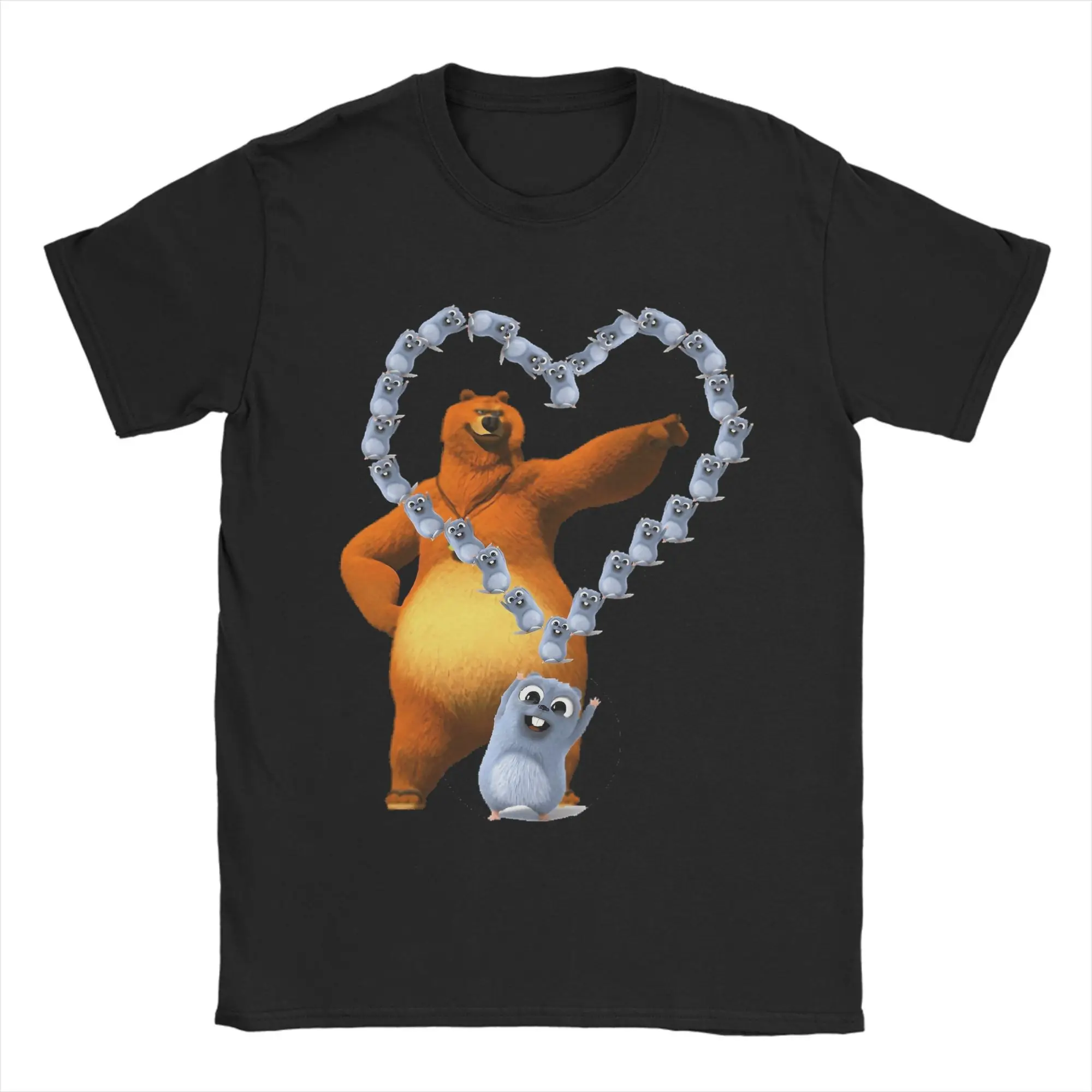 Vintage Grizzly and Lemmings Tshirts Men's Cotton Short Sleeve Cartoon Round Neck Summer Clothing