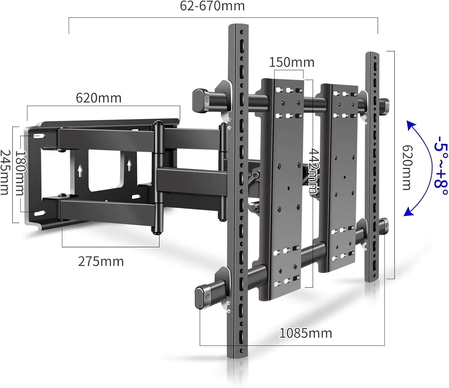 Heavy Duty LED TV Wall Mount, Articulando ajustável, suporte de movimento completo, tela grande, 98, 100, 75, 86, 90, 110, 120 Polegada