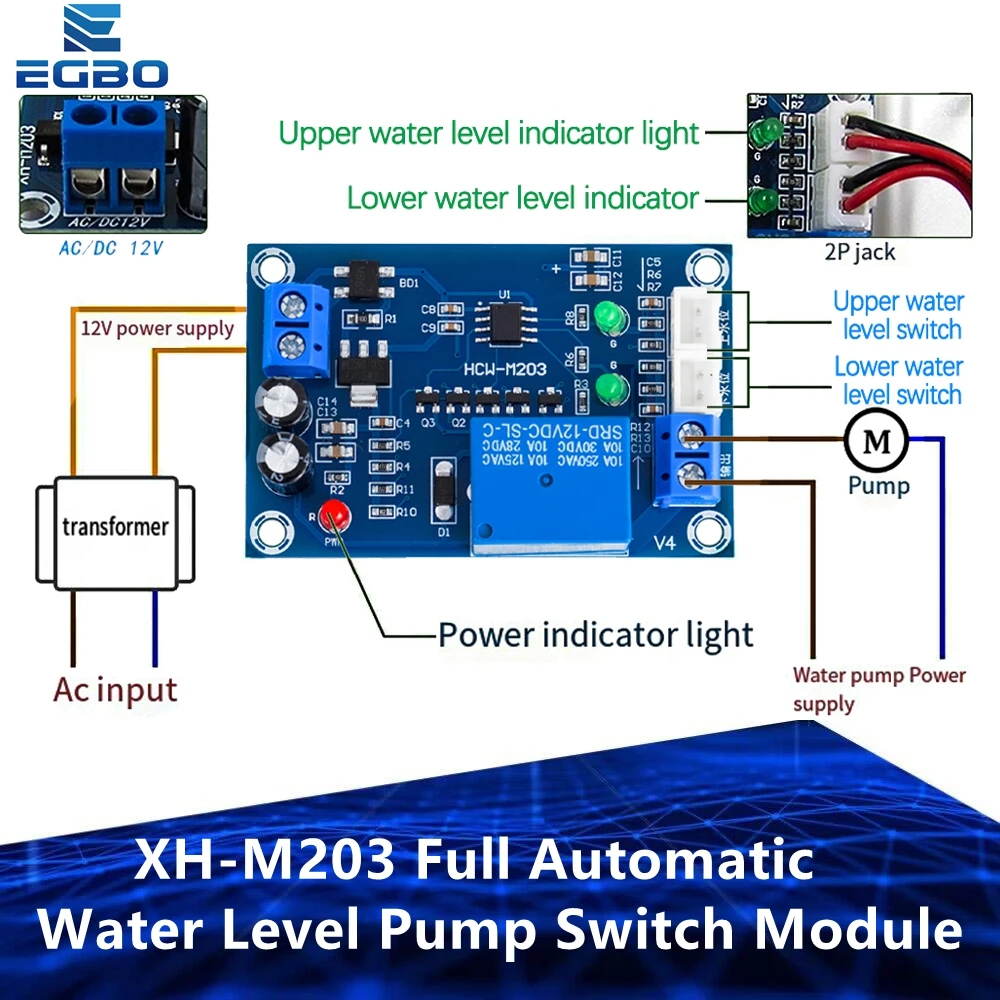 XH-M203 W pełni automatyczny regulator poziomu wody Moduł przełącznika pompy Przekaźnik AC/DC 12V