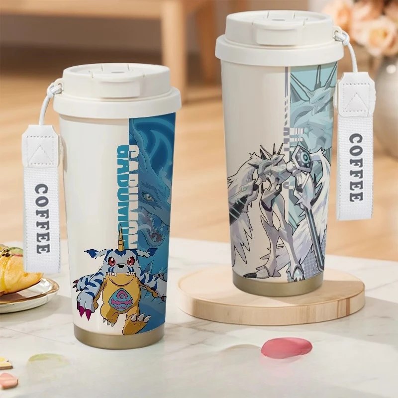 Digimon Adventure Gabumon Agumon Greymon personalità creativa cartone animato stampato doppia tazza termica in acciaio inossidabile.