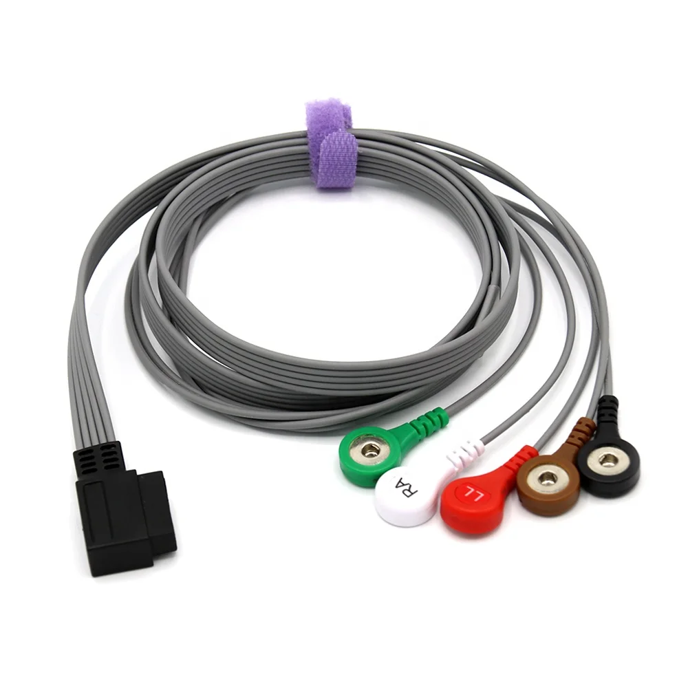 Compatible M4725A 5 Lead Snap AHA Dynamic ECG Cable Fit Digitrak Plus 24h Holter Monitors SG5188S