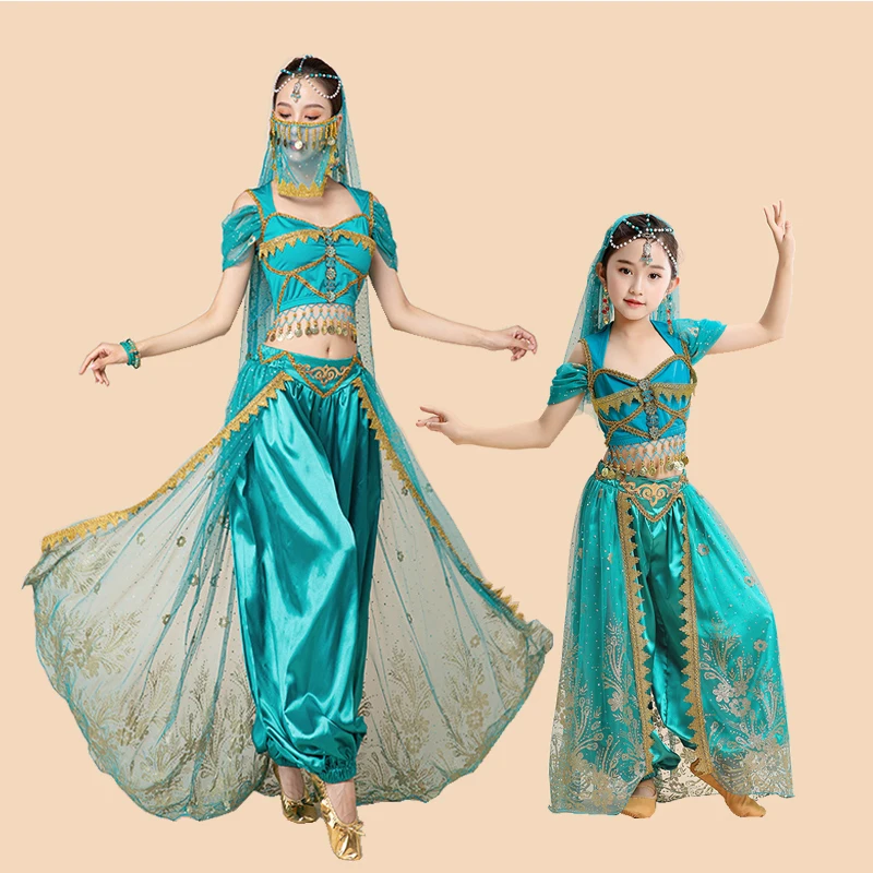 

Aladdin Genie Jasmine Princess Cosplay Women Girl Fancy Dress Halloween Party Costume Indian Dance Embroider Bollywood Costume