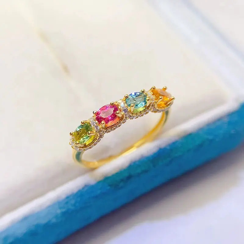 Genuine Natural Vivid Color 3mm*4mm 1ct Tourmaline Ring  925 Silver Stunning Colorful Gemstone Jewelry
