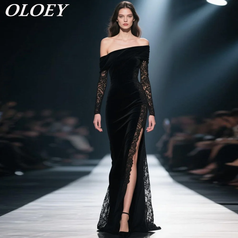 

OLOEY Elegant Black Velour Mermaid Formal Evening Dress Floor Length Wedding Party Gown Customized فستان بيكو