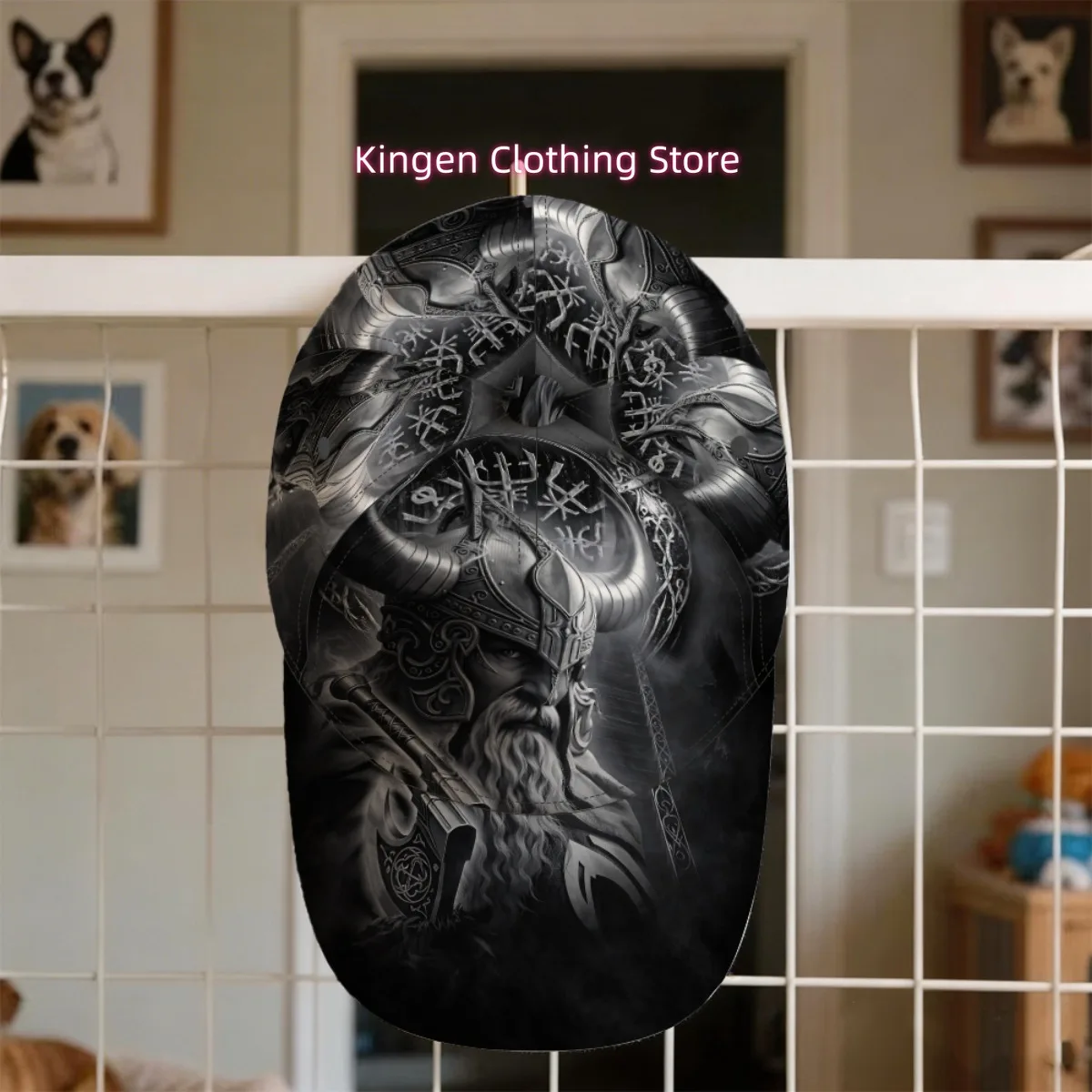 1pc Viking Warrior Cap Suitable for Dad Gift, Viking Helm with Viking Ship & Rune Print, Foldable Lightweight Breathable for - W