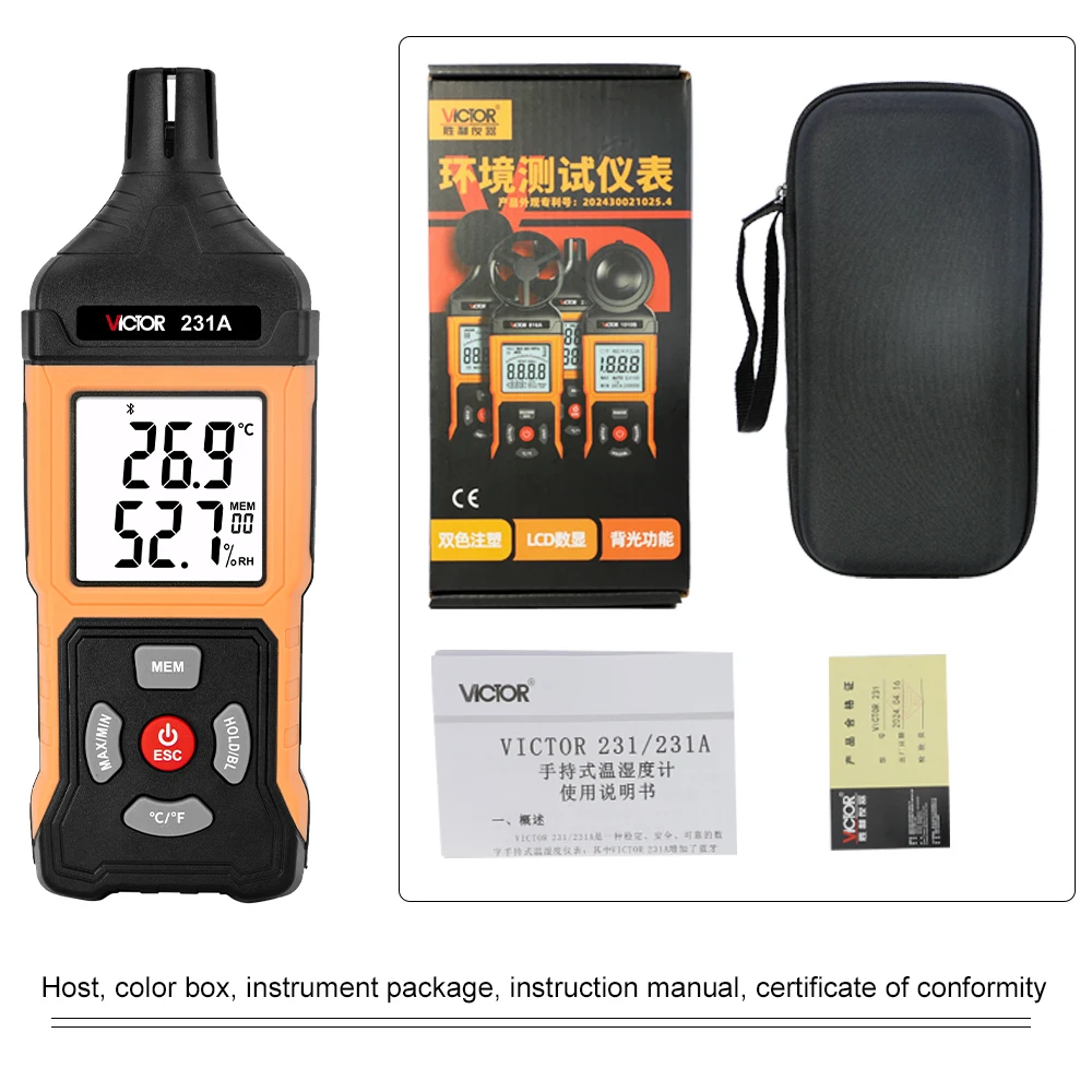 Victor 231/231A Temperature Humidity Meter With Bluetooth Function -25°C-75°C 0-99.9%RH Handheld Smart Temperature Sensor