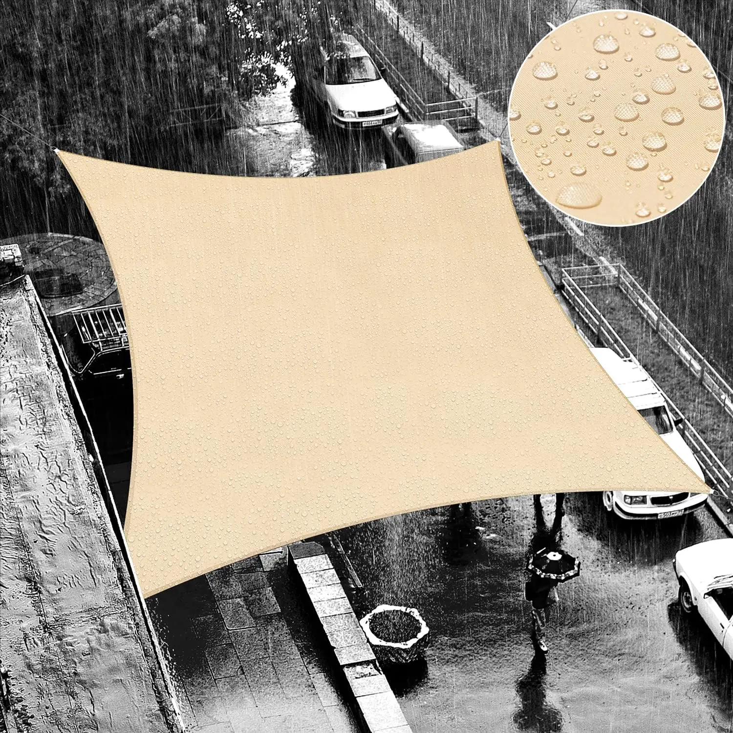 

9.5' x 9.5' Beige Square Waterproof Sun Shade Sail Canopy Awning, 95% UV Blockage & Water Resistant smTADS9, Outdoor Backyard