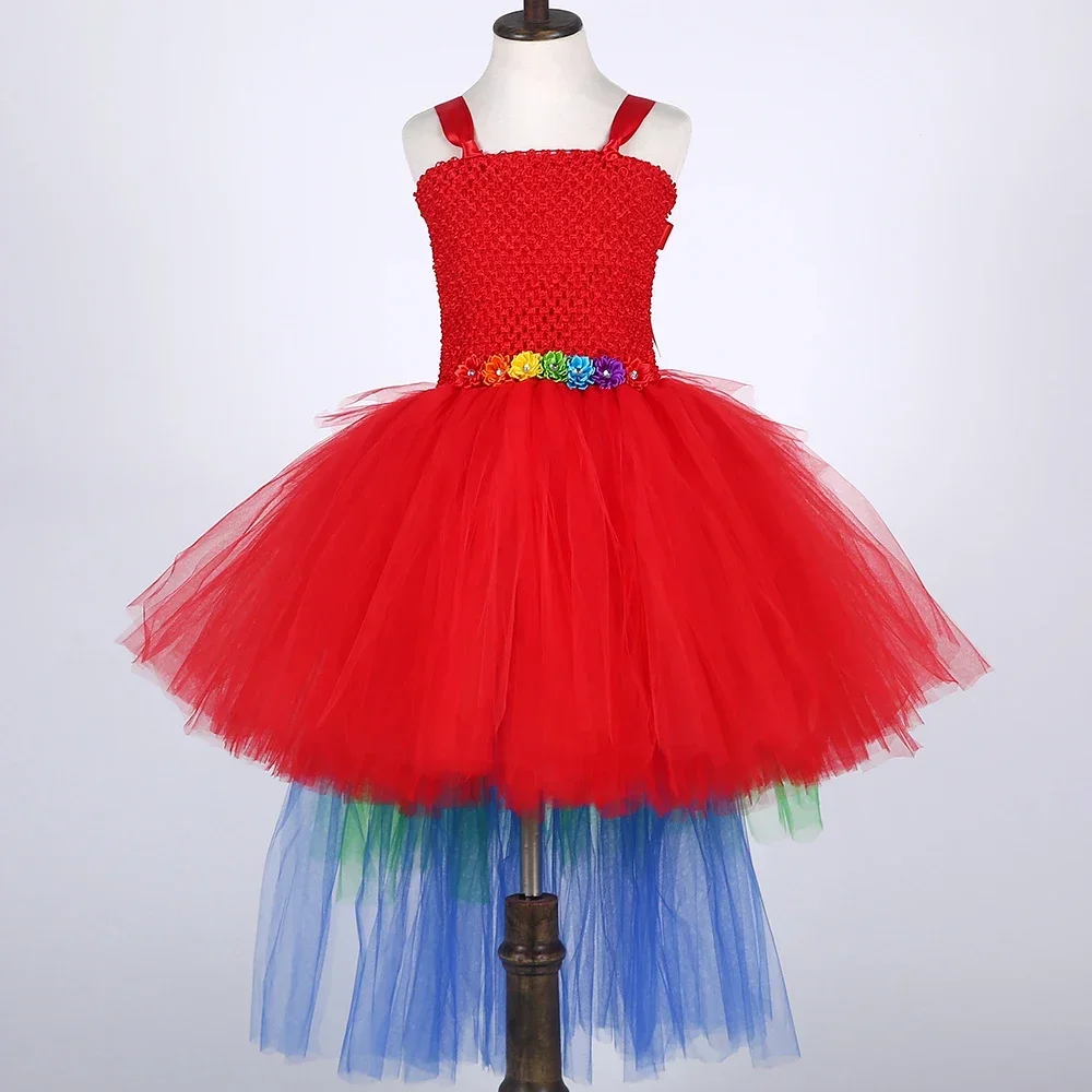 Girls Macaw Parrot Costume for Kids Rainbow Train Bird Tutu Dress Up Clothes Toddler Girl Halloween Party Tulle Princess Dress