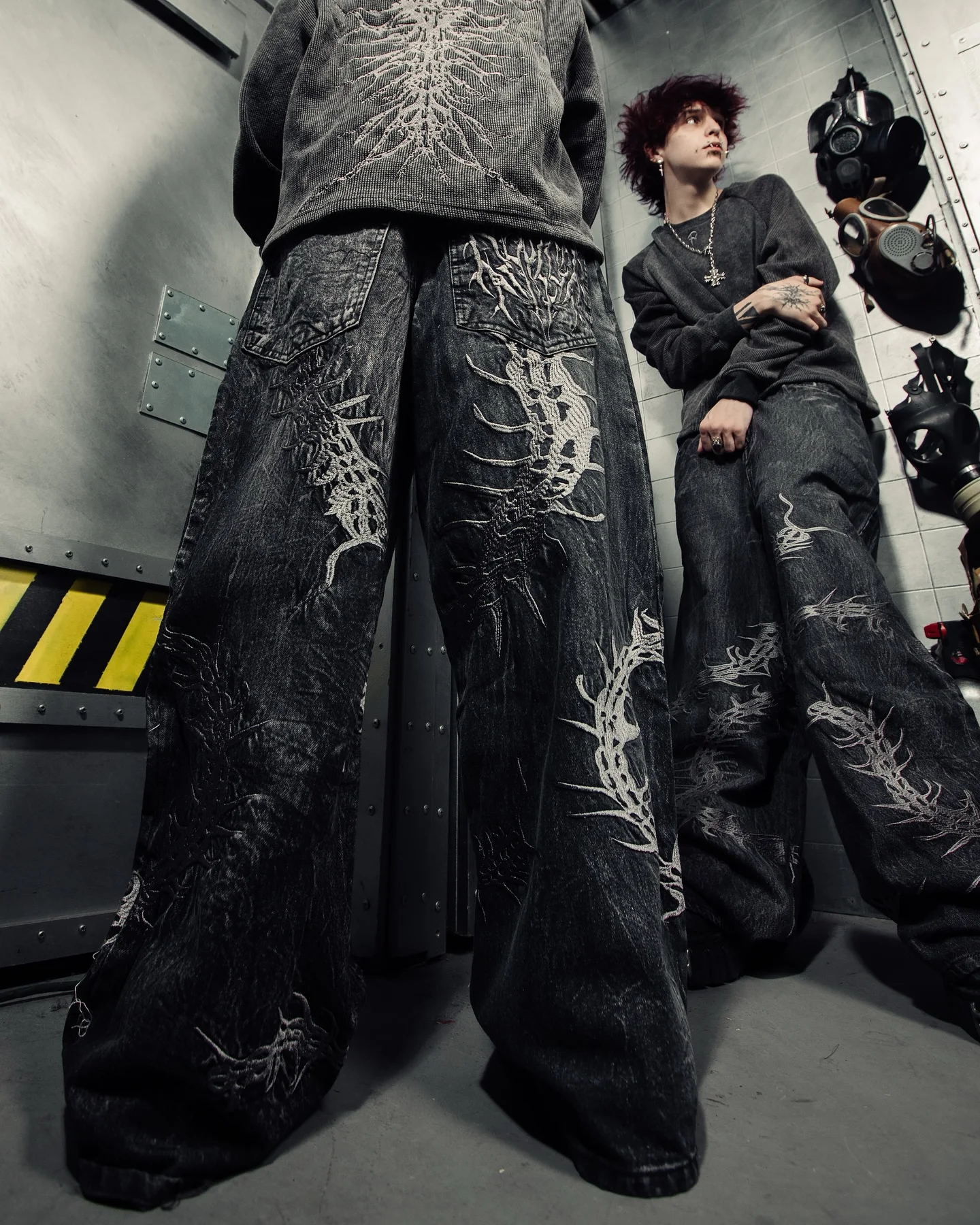 

American Hip Hop Gothic Embroidery Centipede Washed Oversized Wide-Leg Pants Women's Y2K Harajuku Punk Rock Street Wide Pants