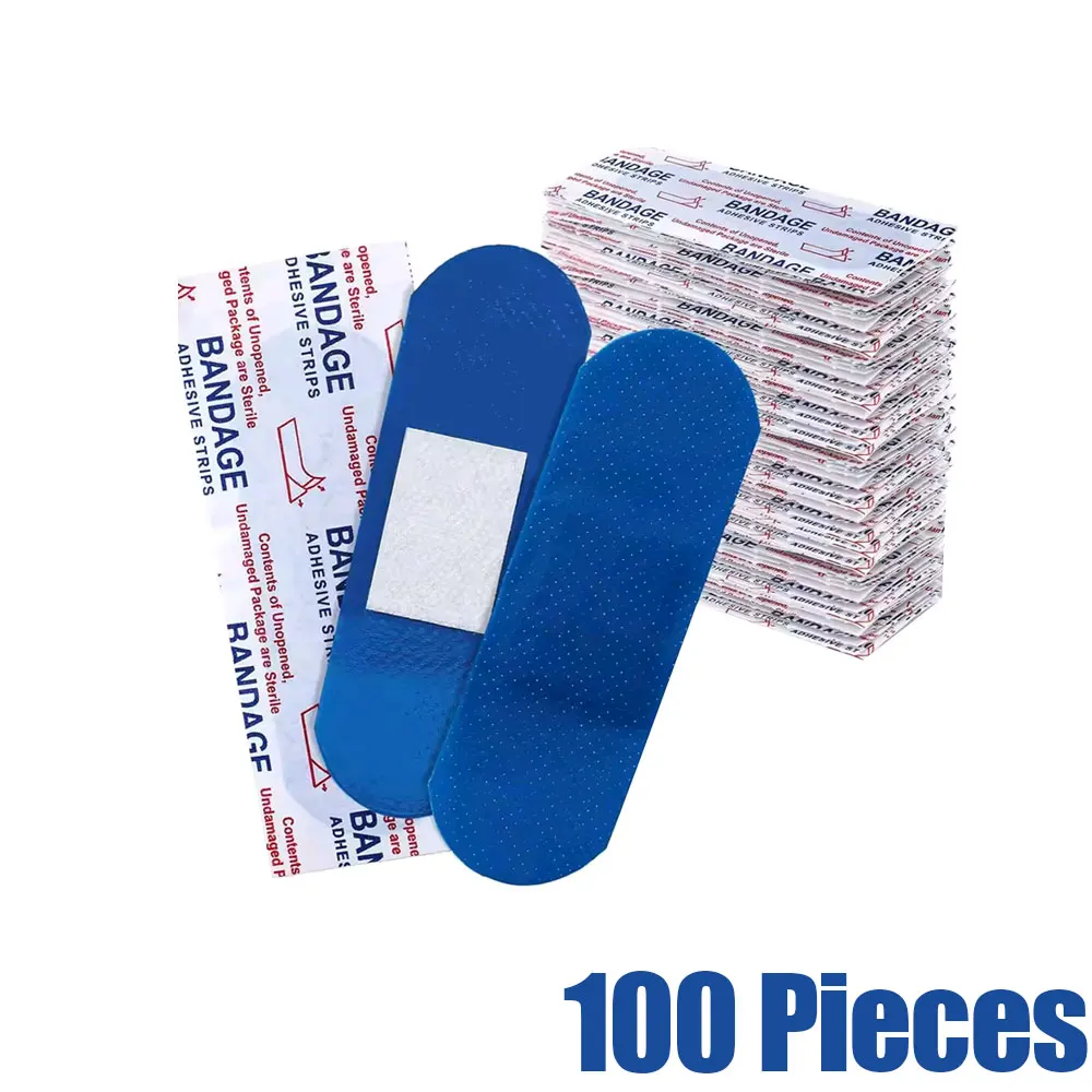 

100 шт., дышащие водонепроницаемые синие металлические пластыри для обнаружения первой помощи, повязка на рану, повар, повар, клейкие повязки, полоска Woundplast